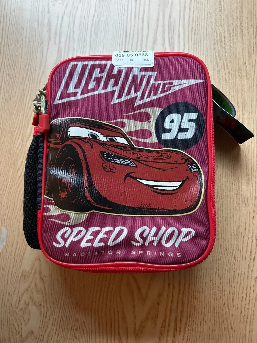 New Boys Disney Pixar Cars Insulated Lunch Bag Zippered Top Pockets 9.5